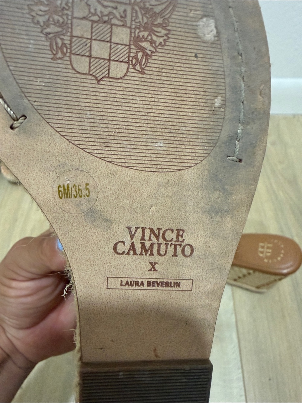 Vince Camuto Cognac Leather Wedge Slide Sandals - Picture 2 of 7